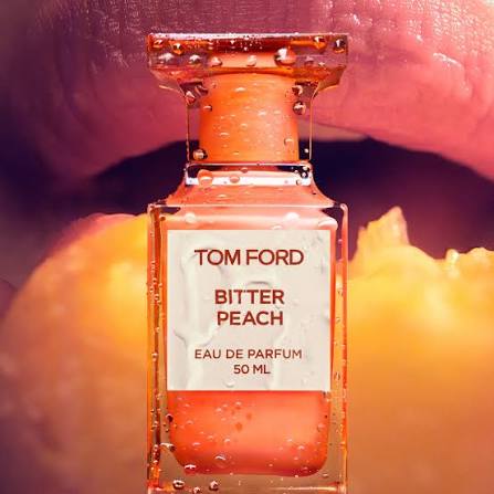 Tom Ford Bitter Peach perfume bottle with a blurred background