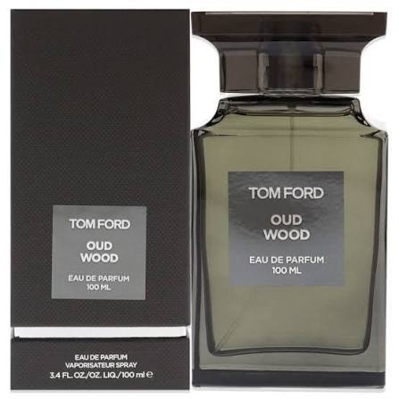 Tom Ford Oud Wood Eau de Parfum bottle and packaging on a white background