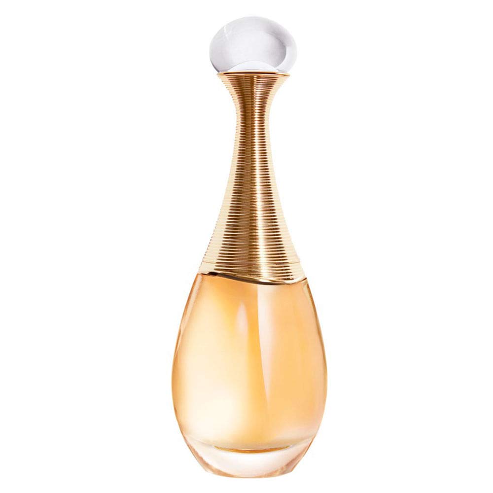 Perfume bottle with gold cap on a white background