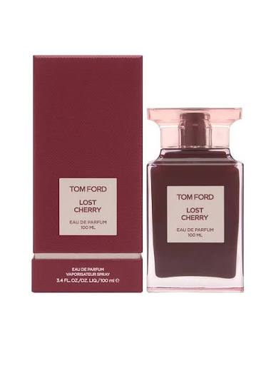 Tom Ford Lost Cherry perfume bottle and packaging on a white background