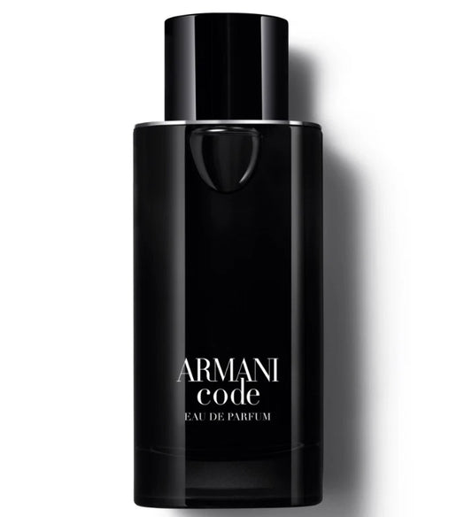 Black Armani Code perfume bottle on a white background
