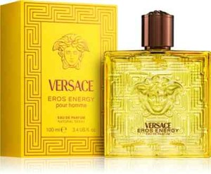 Versace Eros Energy perfume bottle and packaging on a white background